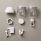Spectra Wearable pump, what's included: motor, cups, bottle, adapter and parts
