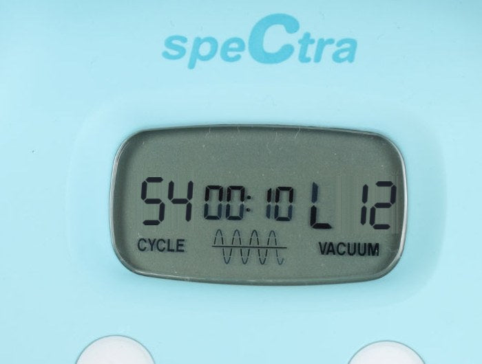 Spectra pump screen showing cycle 54 and vacuum level 12